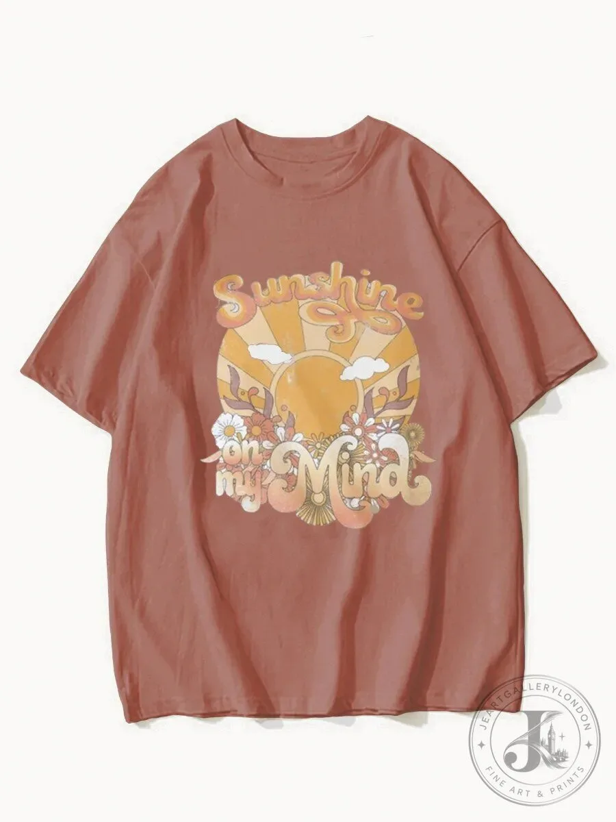 Sunshine On My Mind Retro Sun and Flowers Graphic T-Shirt