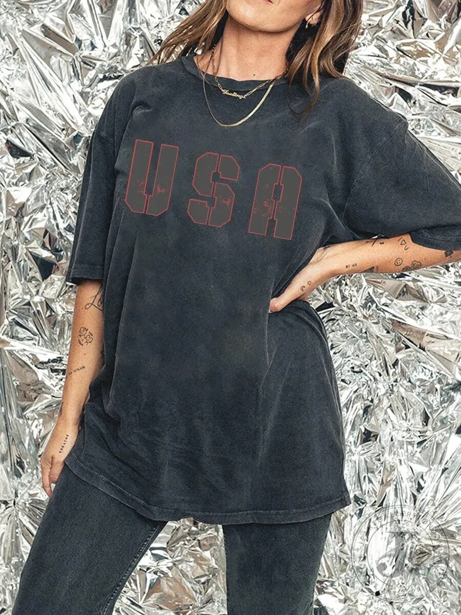 USA Washed Oversized Graphic T-Shirt for Women