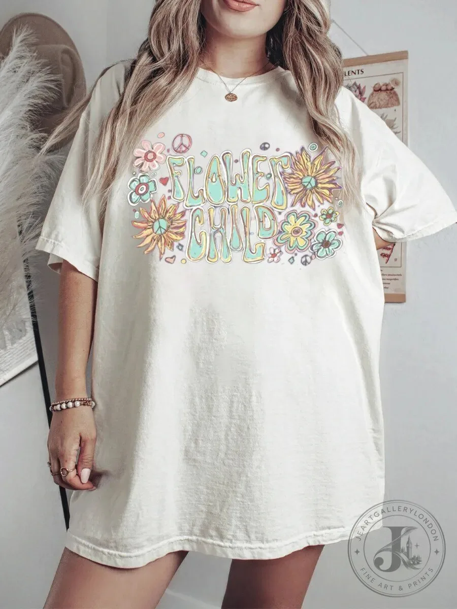 Flower Child Hippie Aesthetic Floral Design Oversized T-Shirt