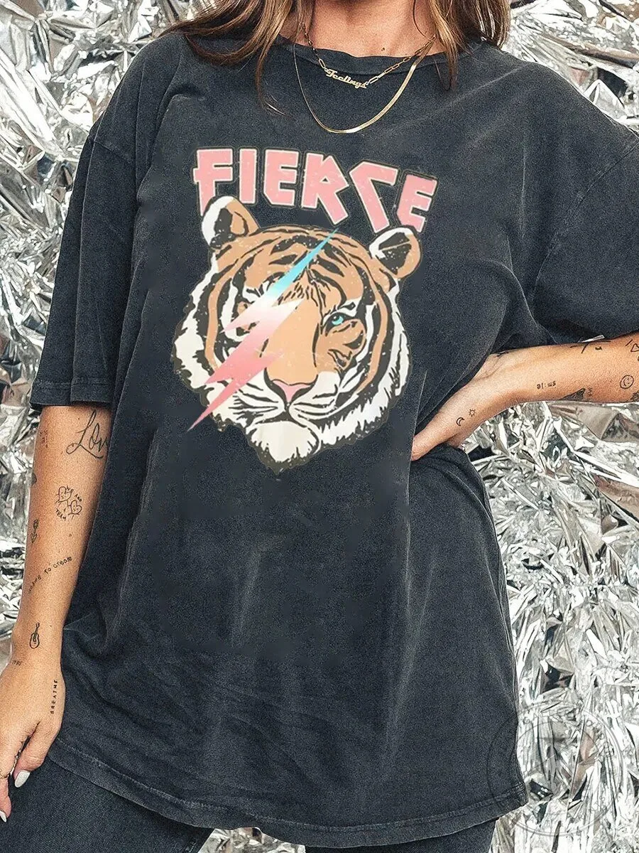 Fierce Tiger Lightning Bolt Graphic Washed Oversized T-Shirt 5 Fierce Tiger Lightning Bolt Graphic Washed Oversized T-Shirt