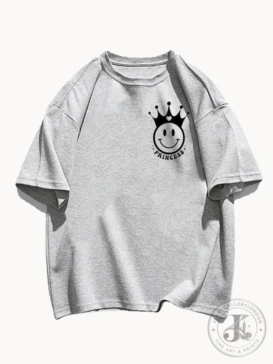 Princess Smiley Face Crown Graphic Print Crewneck Short Sleeve T-Shirt