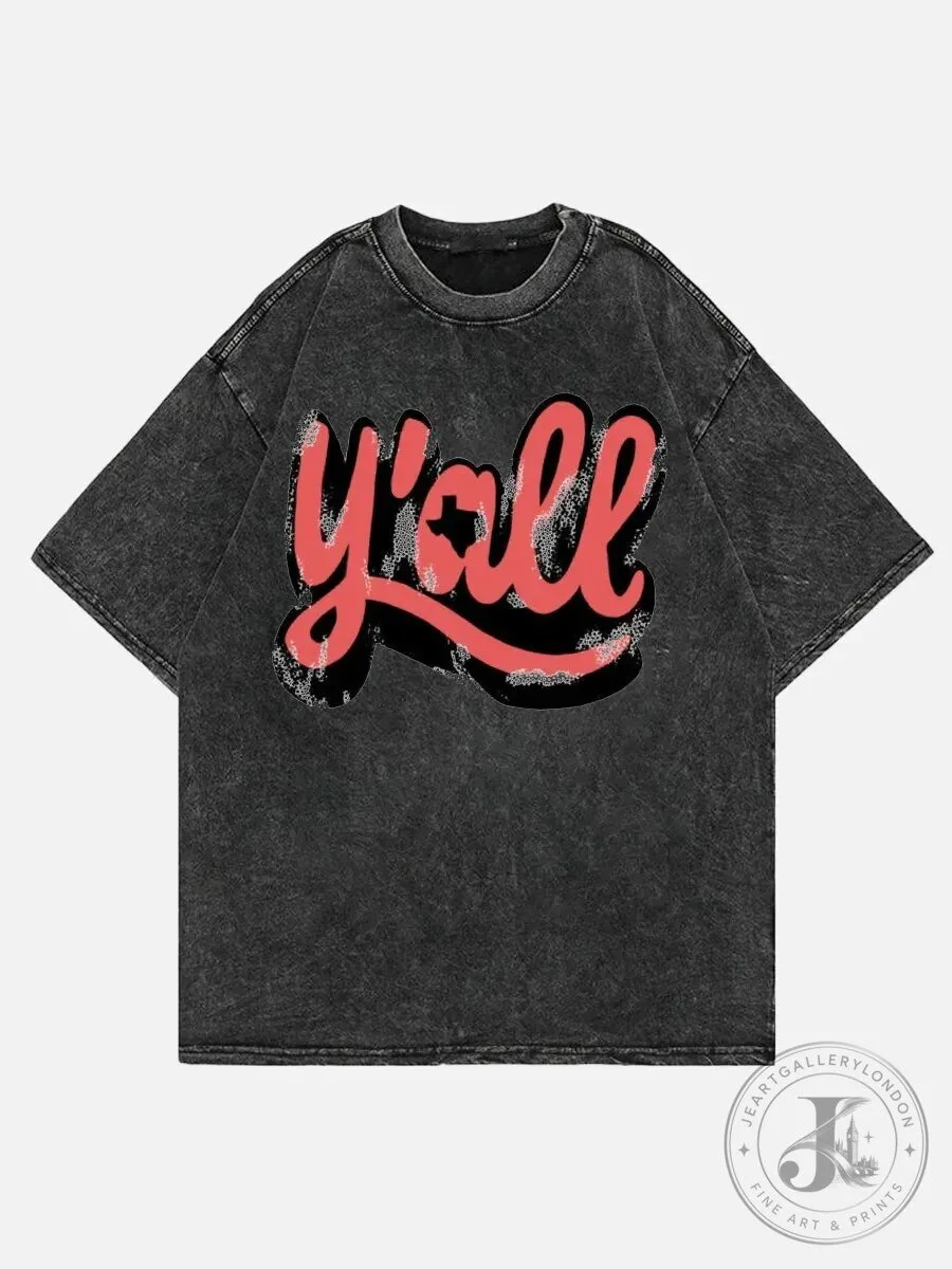 Y'all Washed Black Distressed Cotton Short Sleeve T-Shirt