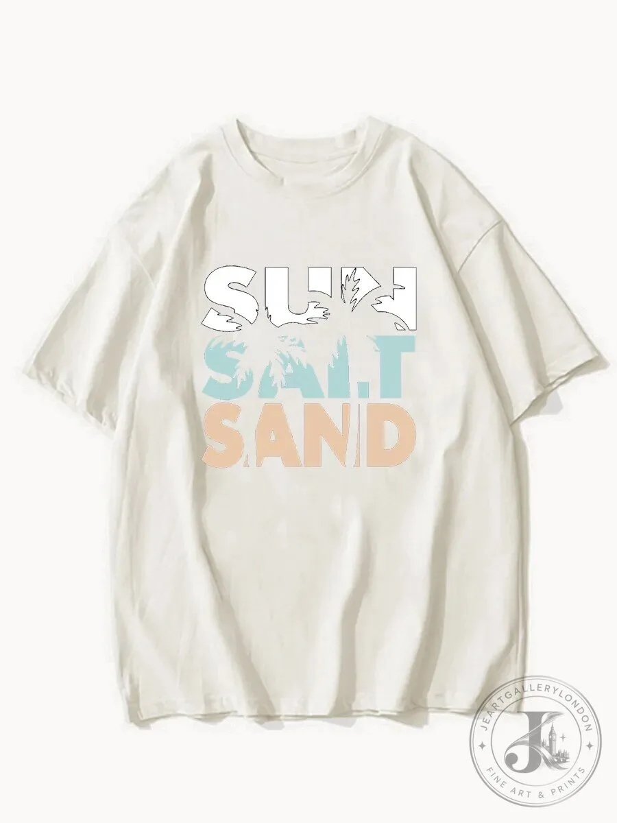 Sun Salt Sand Beach Vacation Palm Tree Graphic Print T-Shirt
