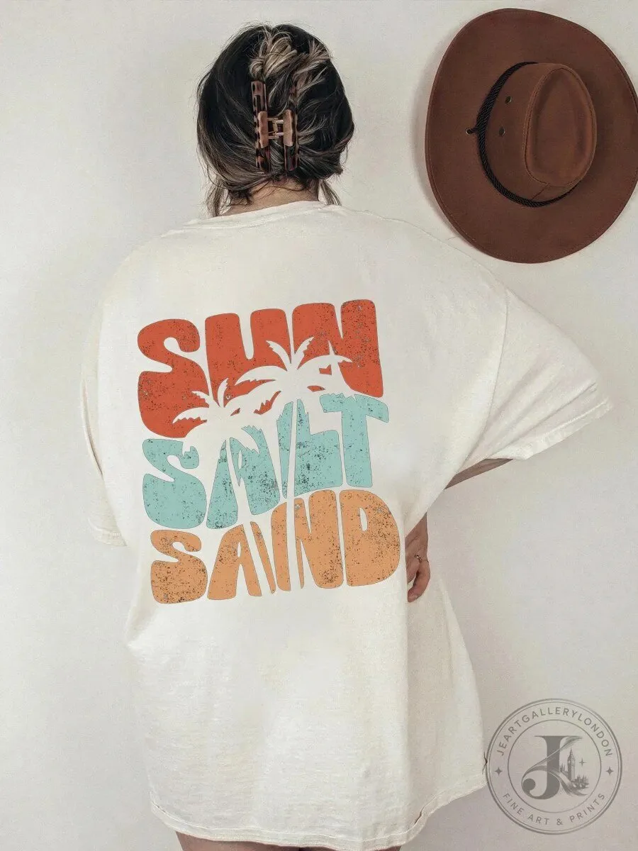 Sun Salt Sand Beach Vacation Graphic Oversized T-Shirt