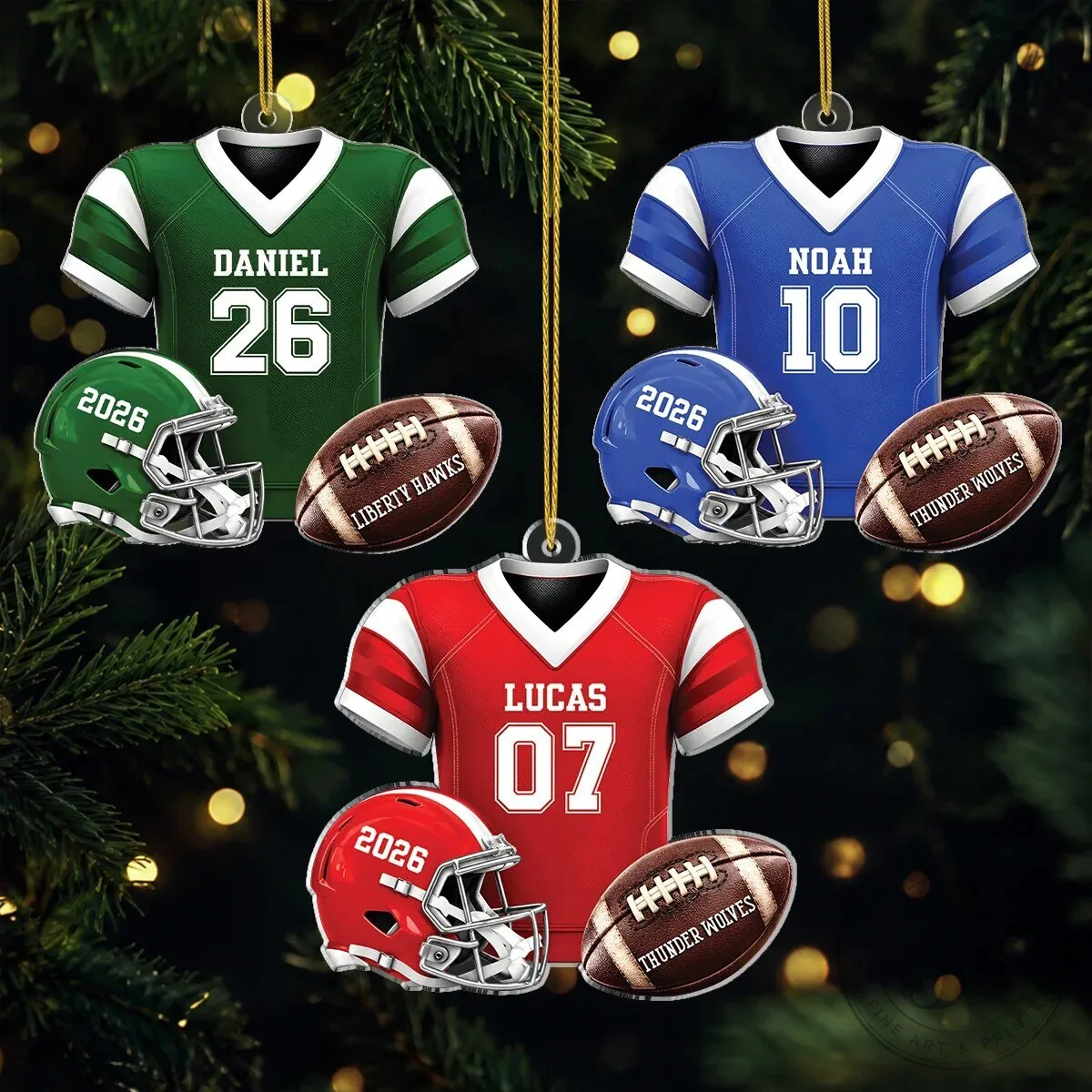 Personalized Football Jersey Helmet and Ball Christmas Ornament