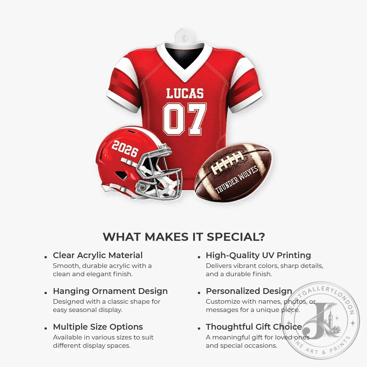 Personalized Football Jersey Helmet and Ball Christmas Ornament 11 Personalized Football Jersey Helmet and Ball Christmas Ornament