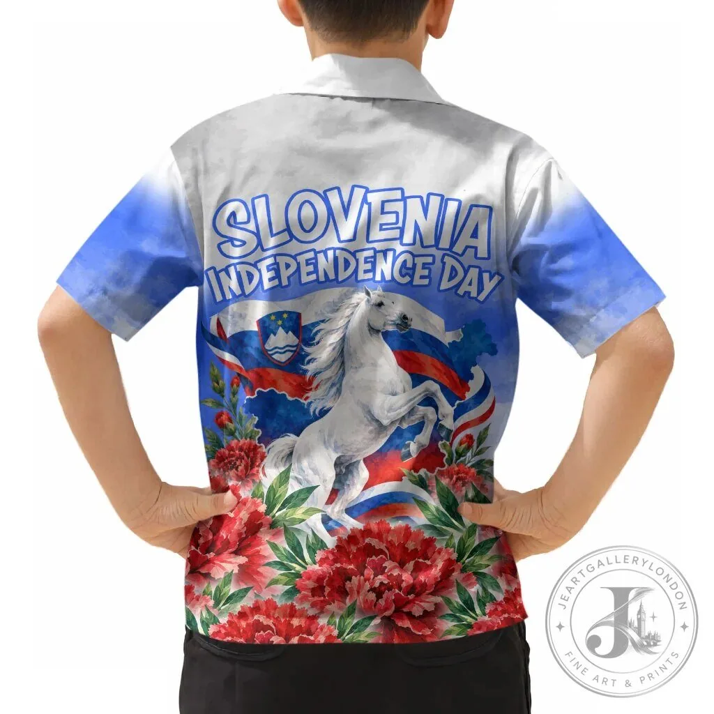 Slovenia Independence Day Kids Hawaiian Shirt with Red Carnation Emblem 9 Slovenia Independence Day Kids Hawaiian Shirt with Red Carnation Emblem