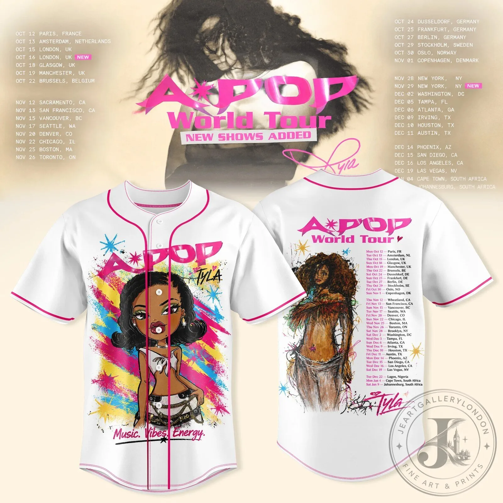 Tyla Apop World Tour Music Vibes Energy Baseball Jersey